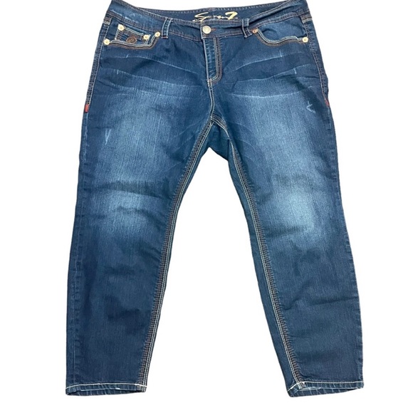 Seven7 Denim - Seven 7 Luxe Petite Women's Dark Wash Contrast Stitching Skinny Jeans size 20